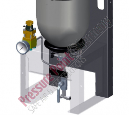 B50/420 Sicherheitsventil und Manometer montiert auf Konsole der ersten Speicherflasche (nur B50/420)